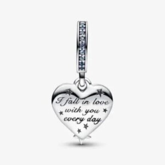 PANDORA Celestial Shooting Star Heart Double Dangle Charm - Picture 2 of 3